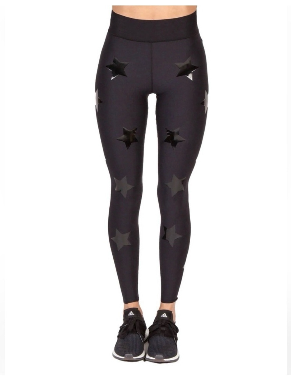 Ultracor Star Knockout Black Glossy Star Leggings Size L euc (1319)